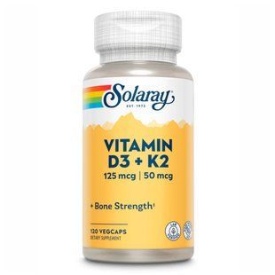 Вітаміни Д3+К2 без сої Solaray Vitamin D-3 5000 МО та K-250 мкг 120 vcaps dsn_23554 фото