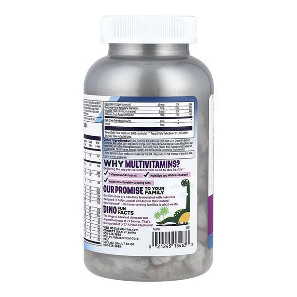 Витамины и минералы для детей, ягоды, виноград и апельсин, Kids MultiSaurus Vitamins & Minerals Berry, Grape & Orange Flavor, KAL, 90 жевательных таблеток dsn_32154 фото