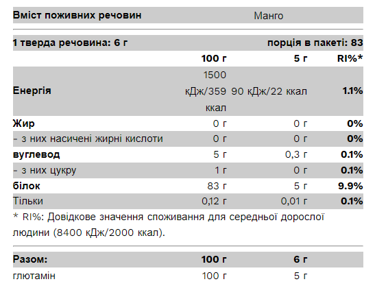 100% Glutamine - 500g Mango dsn_24083 фото