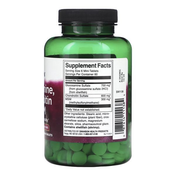 Glucosamine, Chondroitin & Msm Mini Tabs - 360 tabs Swanson dsn_29246 фото