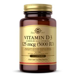 Вітамін D3 (Холекальциферол) Solgar Vitamin D3 125 мкг (5000 МО) 100 м'яких капсул dsn_25128 фото