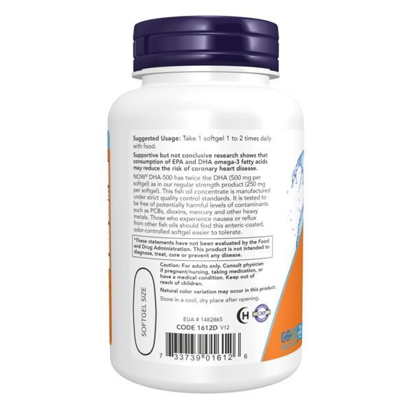 Омега-3 (500 мг) Now Foods DHA-500 Двойная сила 180 капсул dsn_24669 фото