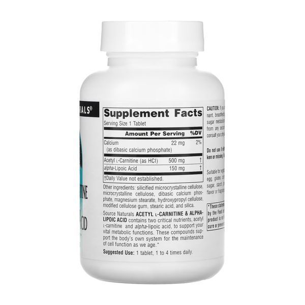 Acetyl L-Carnitine & Alpha-Lipoic Acid 650mg Source Naturals / Ацетил-L-Карнітин та Альфа-ліпоєва кислота dsn_28639 фото